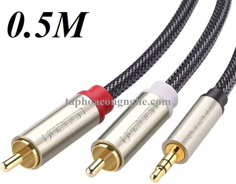 Ugreen 20820 0.5M màu Đen Cáp âm thanh 2 đầu Bông sen sang 3.5mm Dương đầu bọc nhôm mạ vàng AV135 30020820